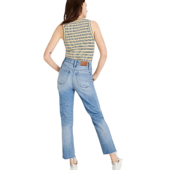 Madewell Classic Straight Jean 25 Corrie Wash Step Hem High Rise Distressed - Picture 2 of 10